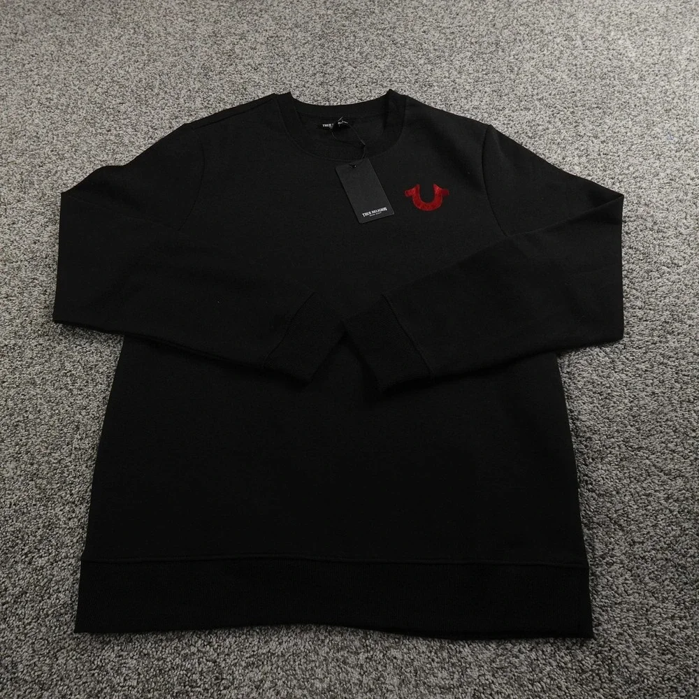 NEW True‎ Religion Sweatshirt Mens L Black Buddha Logo Pullover Crewneck Sweater